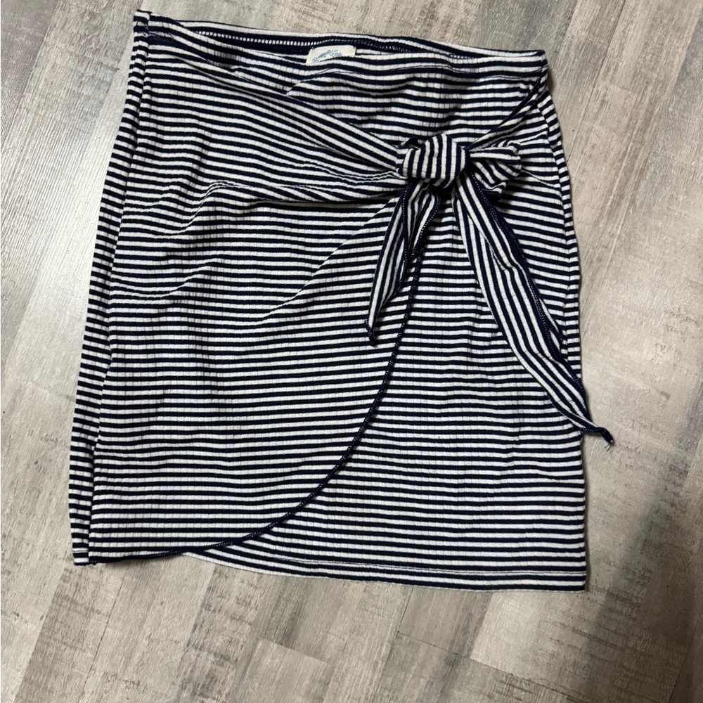 Blue Rain Asymmetrical Black and White Striped Skirt